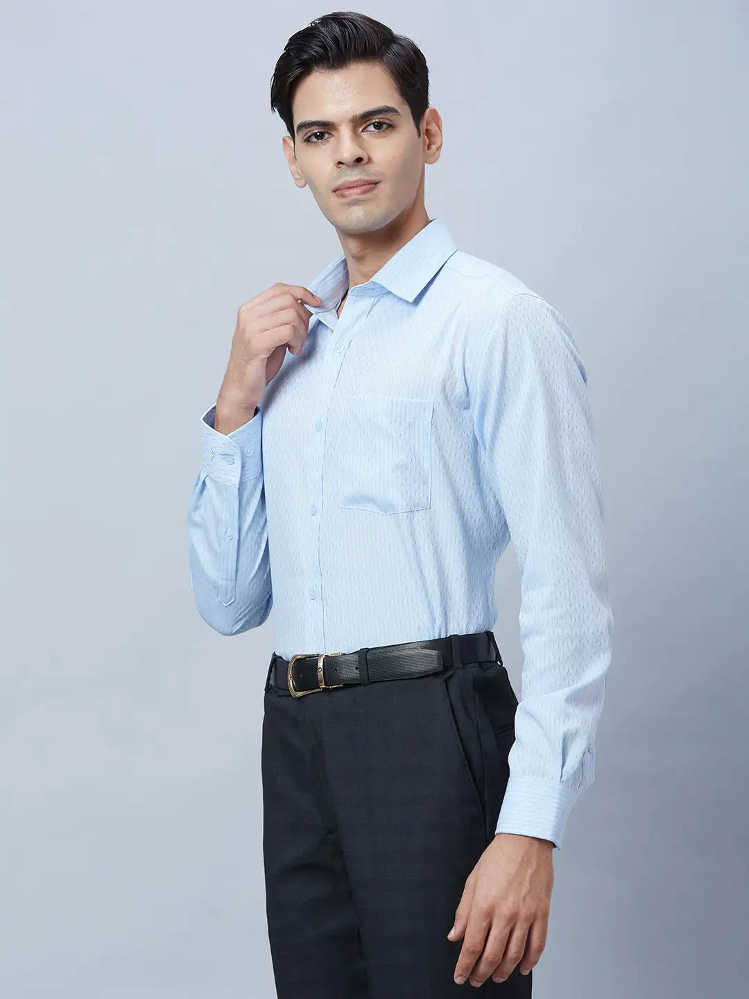 Men Blue Regular Fit Structure Cotton Full Sleeve Shirts