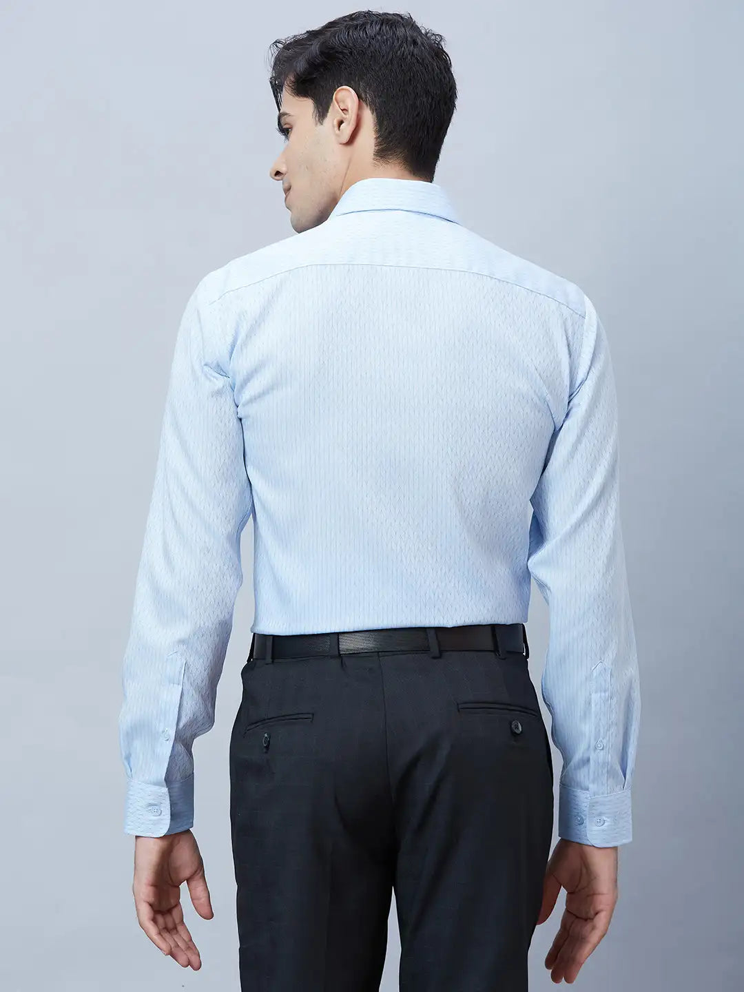 Men Blue Regular Fit Structure Cotton Full Sleeve Shirts