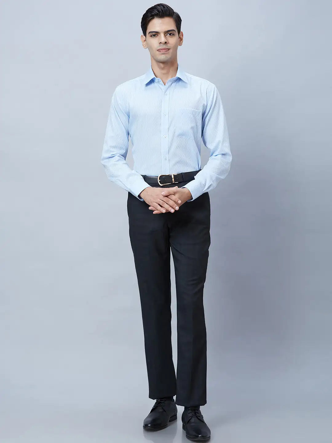 Men Blue Regular Fit Structure Cotton Full Sleeve Shirts