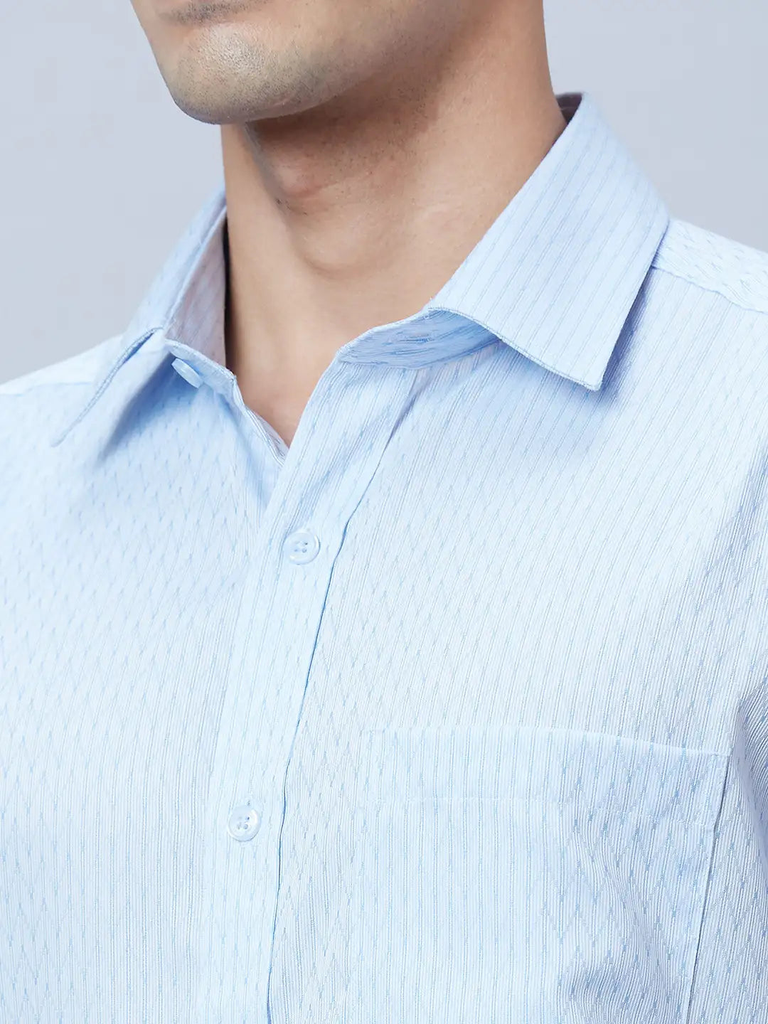 Men Blue Regular Fit Structure Cotton Full Sleeve Shirts