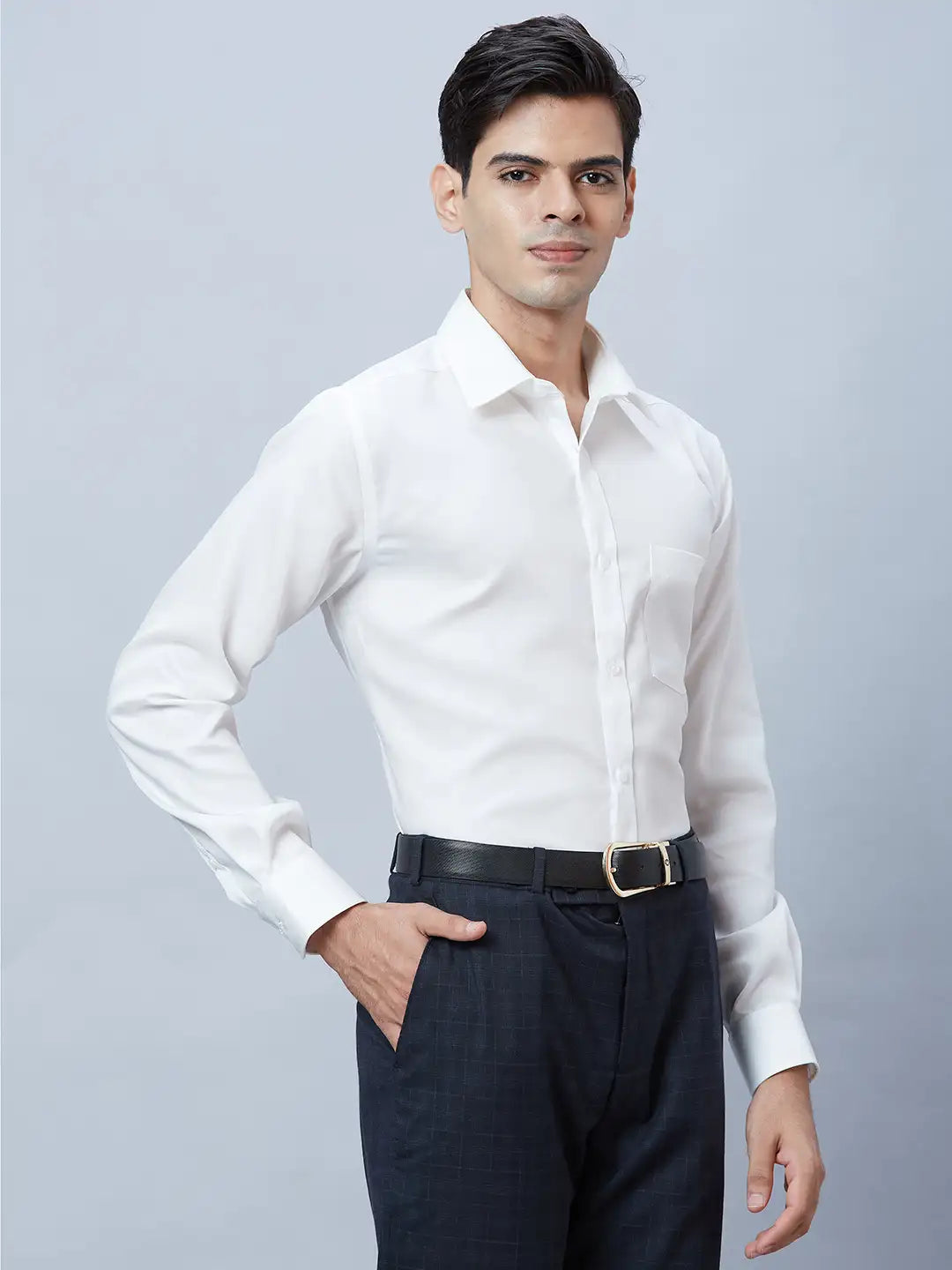 Men Black Regular Fit Structure Cotton Full Sleeve Shirts