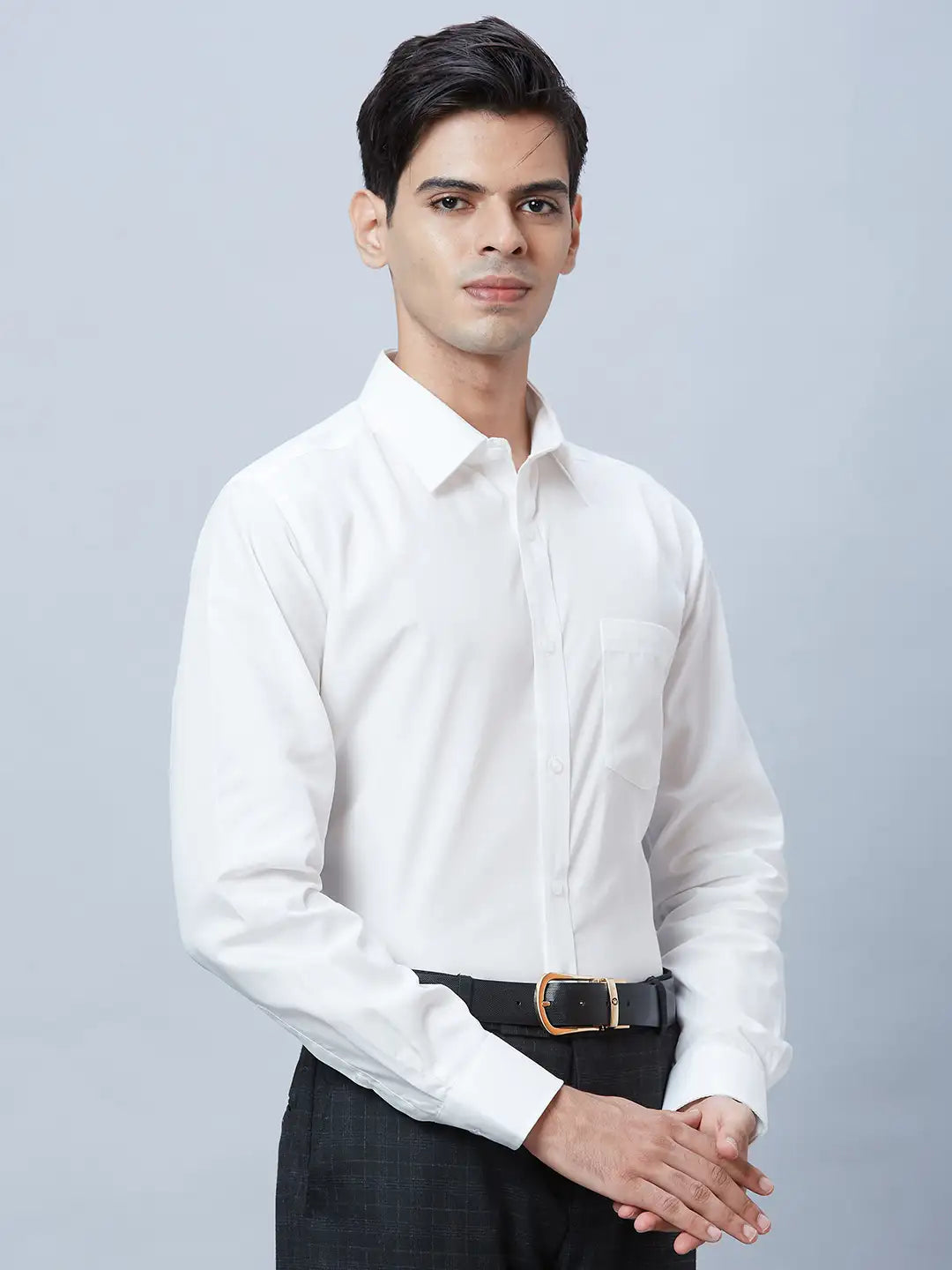 Men White Regular Fit Structure Cotton Full Sleeve Shirts