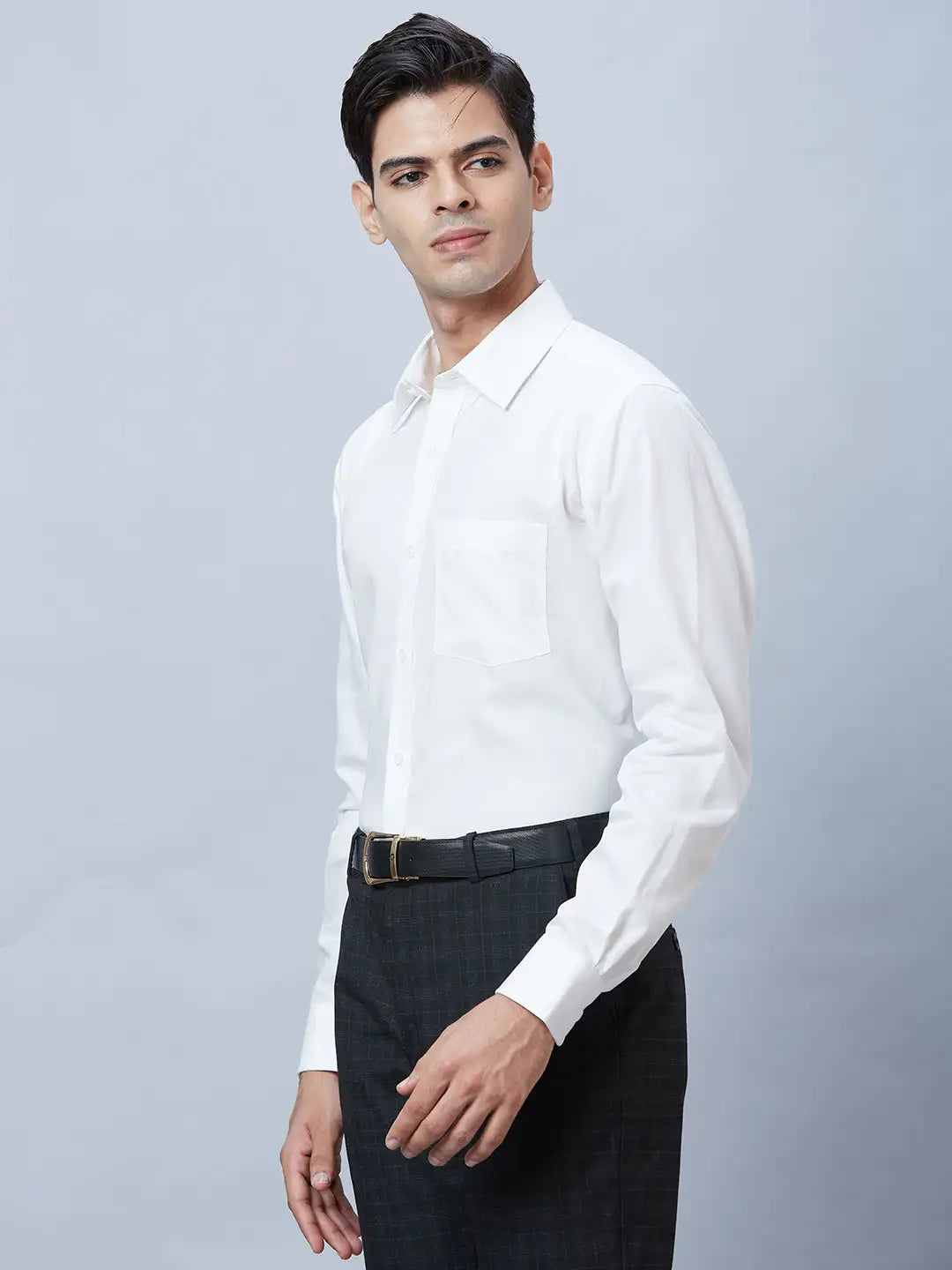 Men White Regular Fit Structure Cotton Full Sleeve Shirts