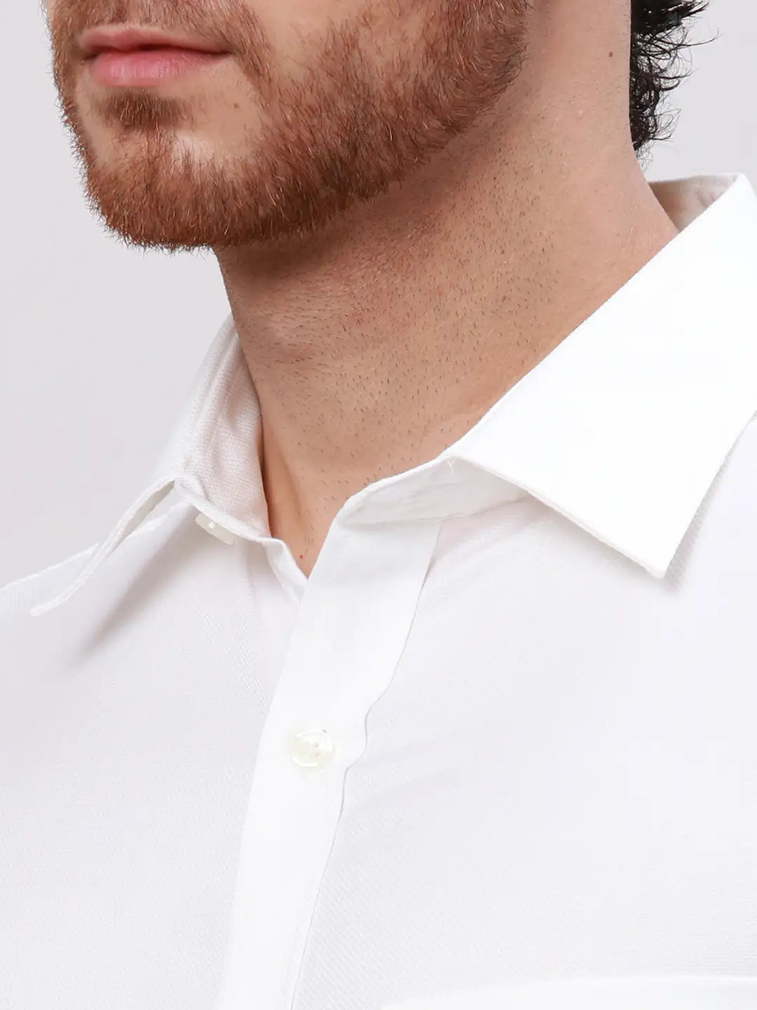 Men White Slim Fit Plain Cotton Mandarin Collar Shirts