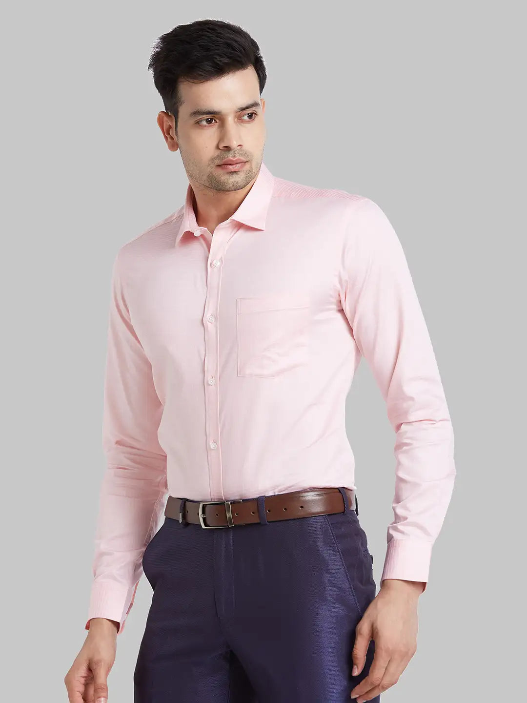 Park Avenue Men Violet Structure Regular Fit Cotton Full Sleeve Ainsley Collar Shirt