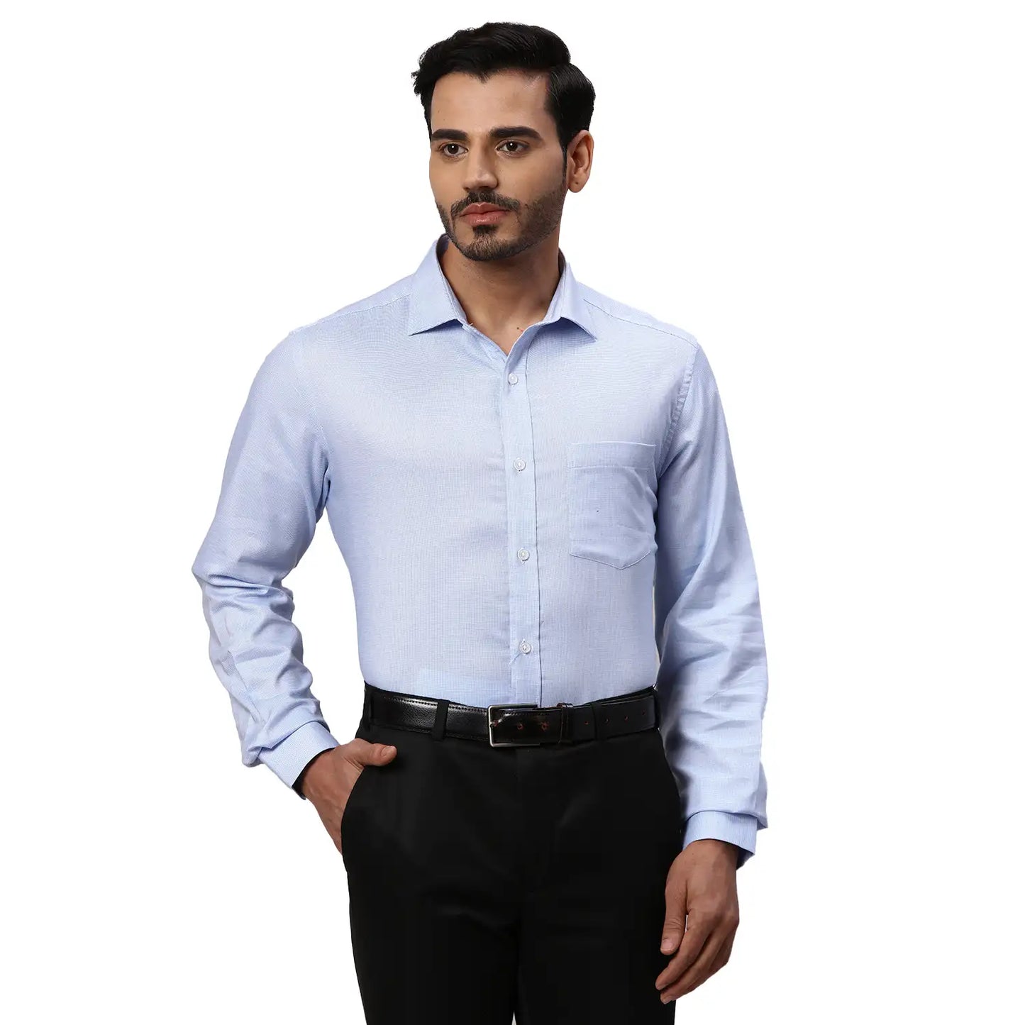 Park Avenue Men Blue Structure Regular Fit Cotton Full Sleeve Ainsley Collar Shirt