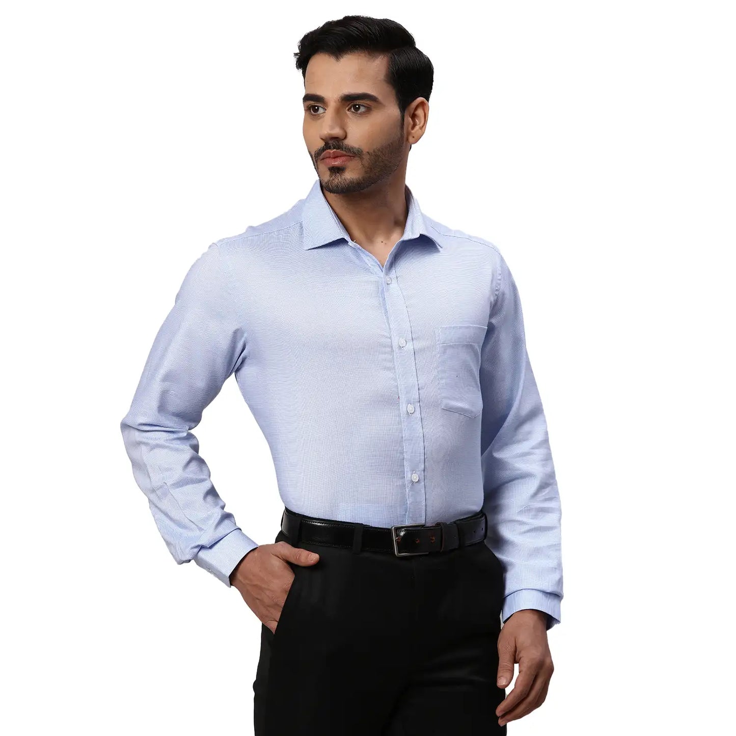 Park Avenue Men Blue Structure Regular Fit Cotton Full Sleeve Ainsley Collar Shirt