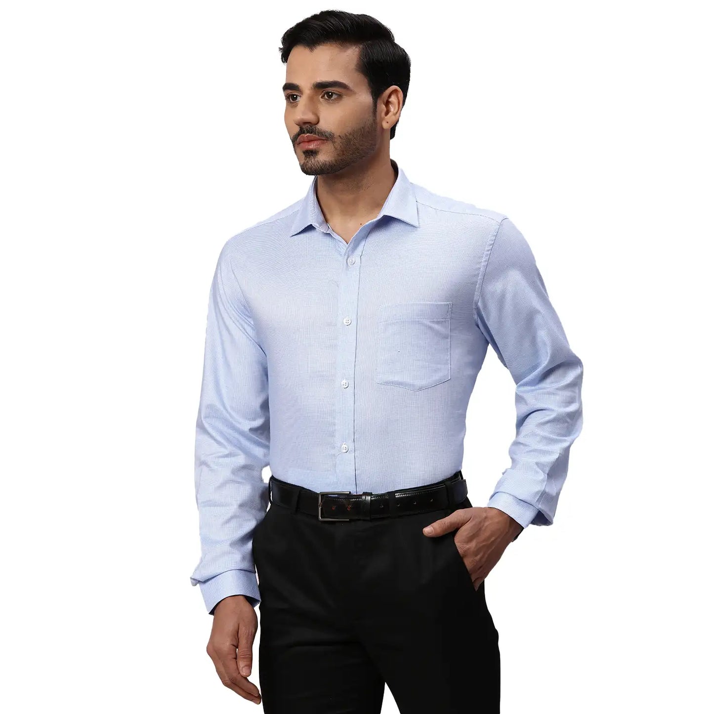 Park Avenue Men Blue Structure Regular Fit Cotton Full Sleeve Ainsley Collar Shirt