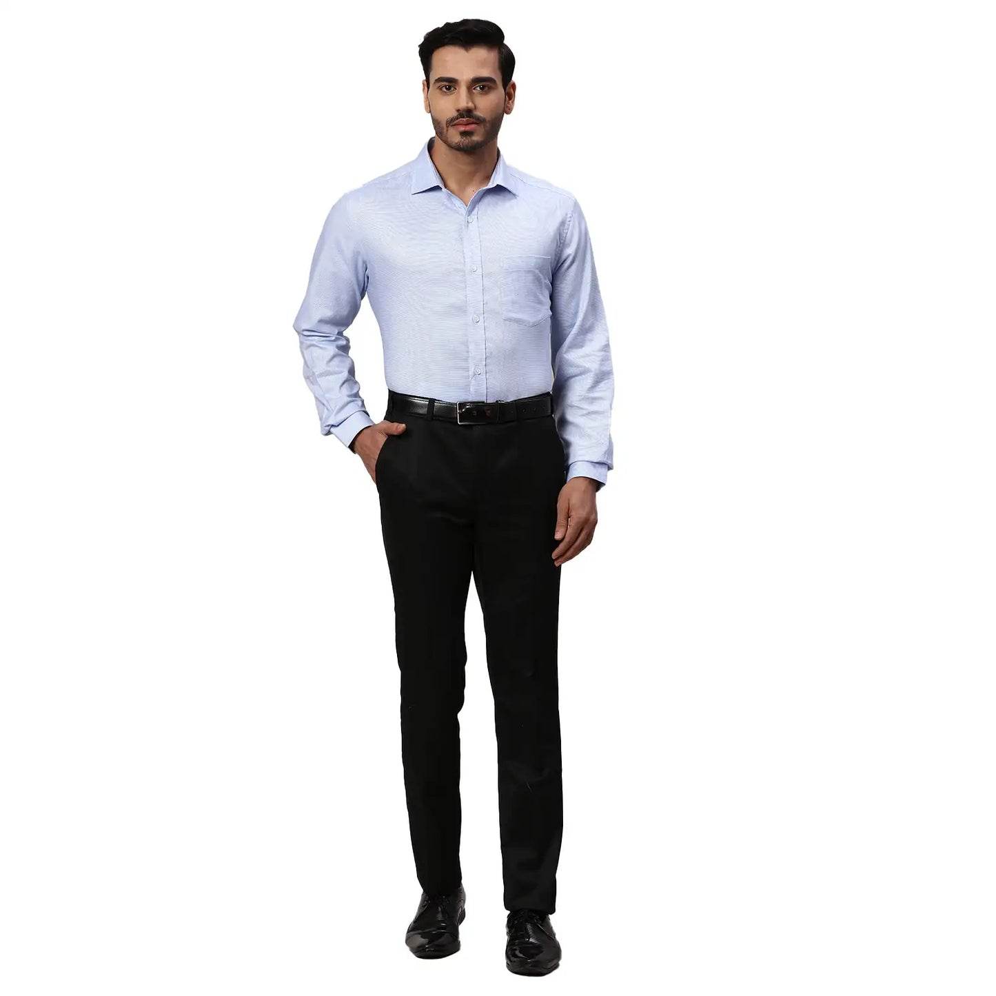 Park Avenue Men Blue Structure Regular Fit Cotton Full Sleeve Ainsley Collar Shirt