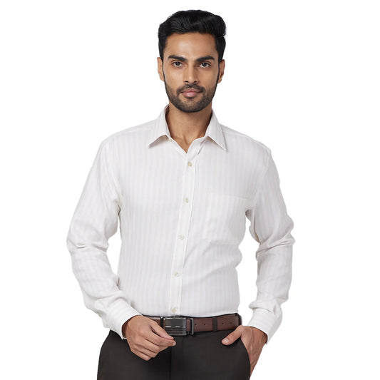 Park Avenue Men Green Stripe Regular Fit Cotton Full Sleeve Ainsley Collar Shirt