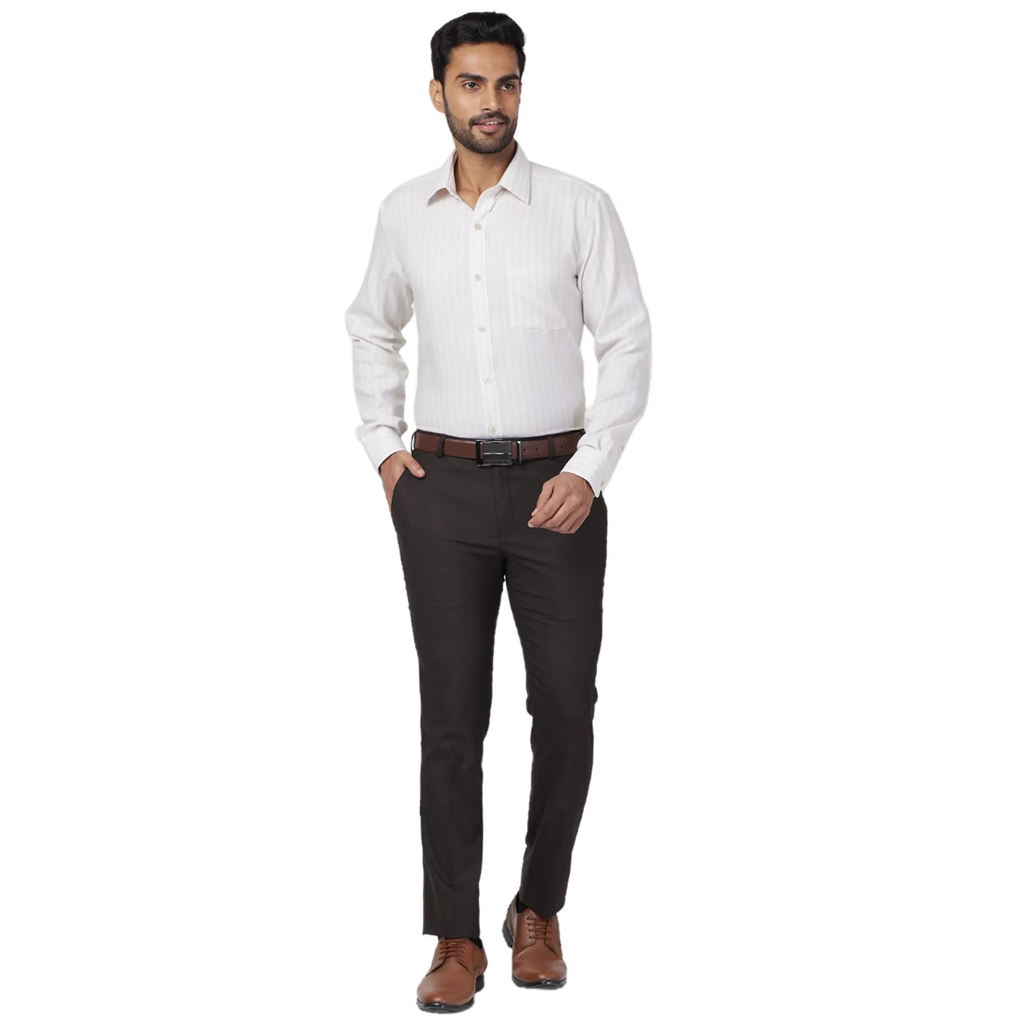 Park Avenue Men Green Stripe Regular Fit Cotton Full Sleeve Ainsley Collar Shirt
