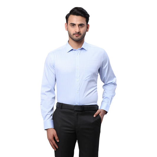 Park Avenue Men White Stripe Regular Fit Cotton Full Sleeve Ainsley Collar Shirt