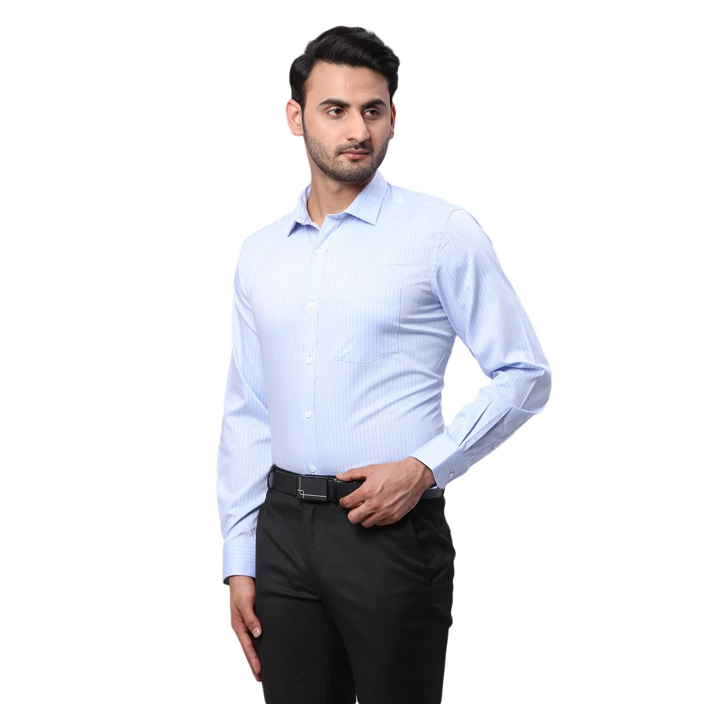 Park Avenue Men White Stripe Regular Fit Cotton Full Sleeve Ainsley Collar Shirt