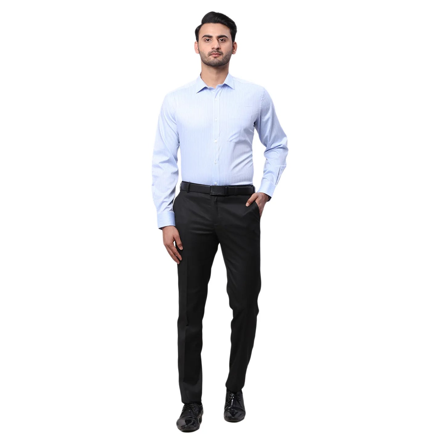Park Avenue Men White Stripe Regular Fit Cotton Full Sleeve Ainsley Collar Shirt