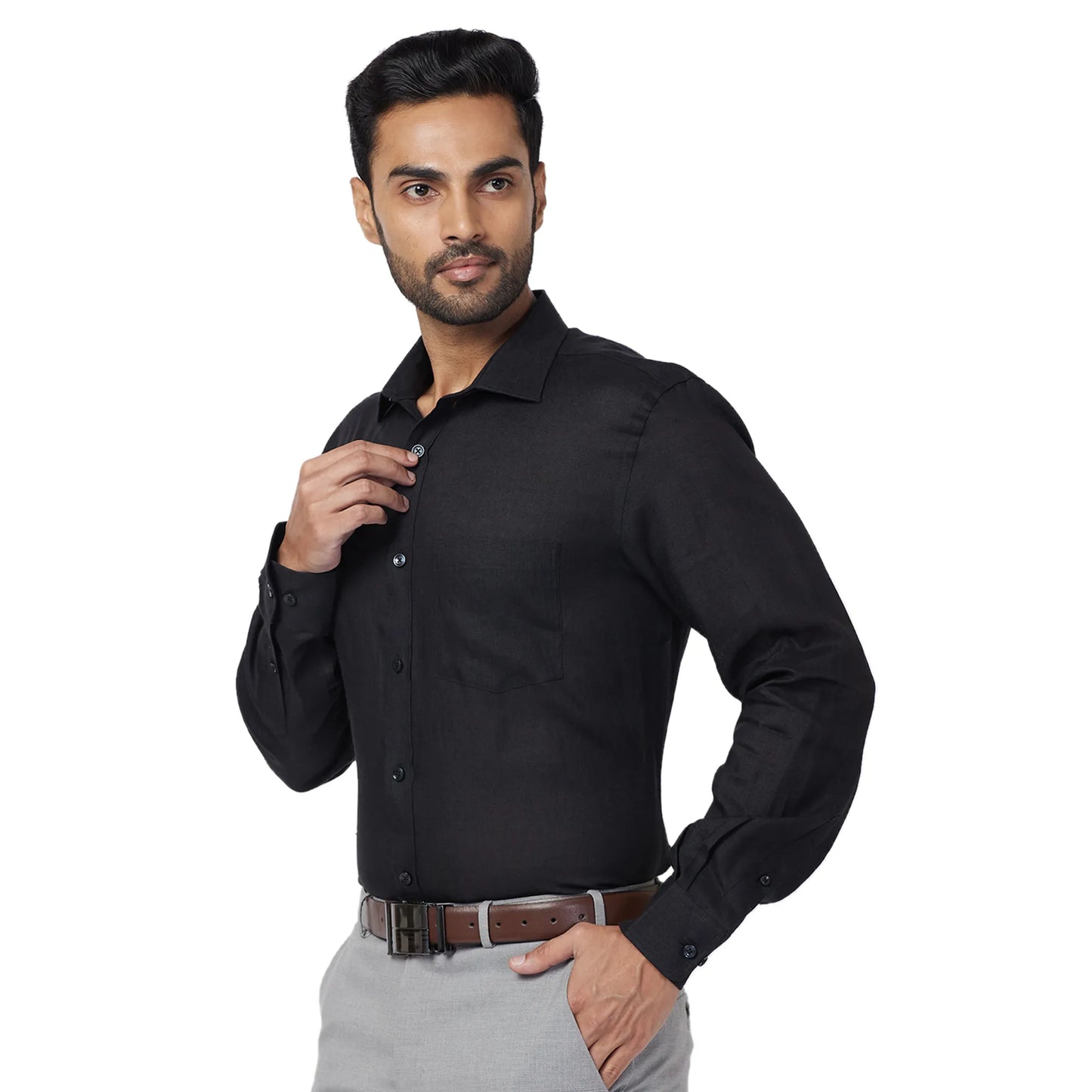 Park Avenue Men Blue Structure Regular Fit Cotton Blend Full Sleeve Ainsley Collar Shirt