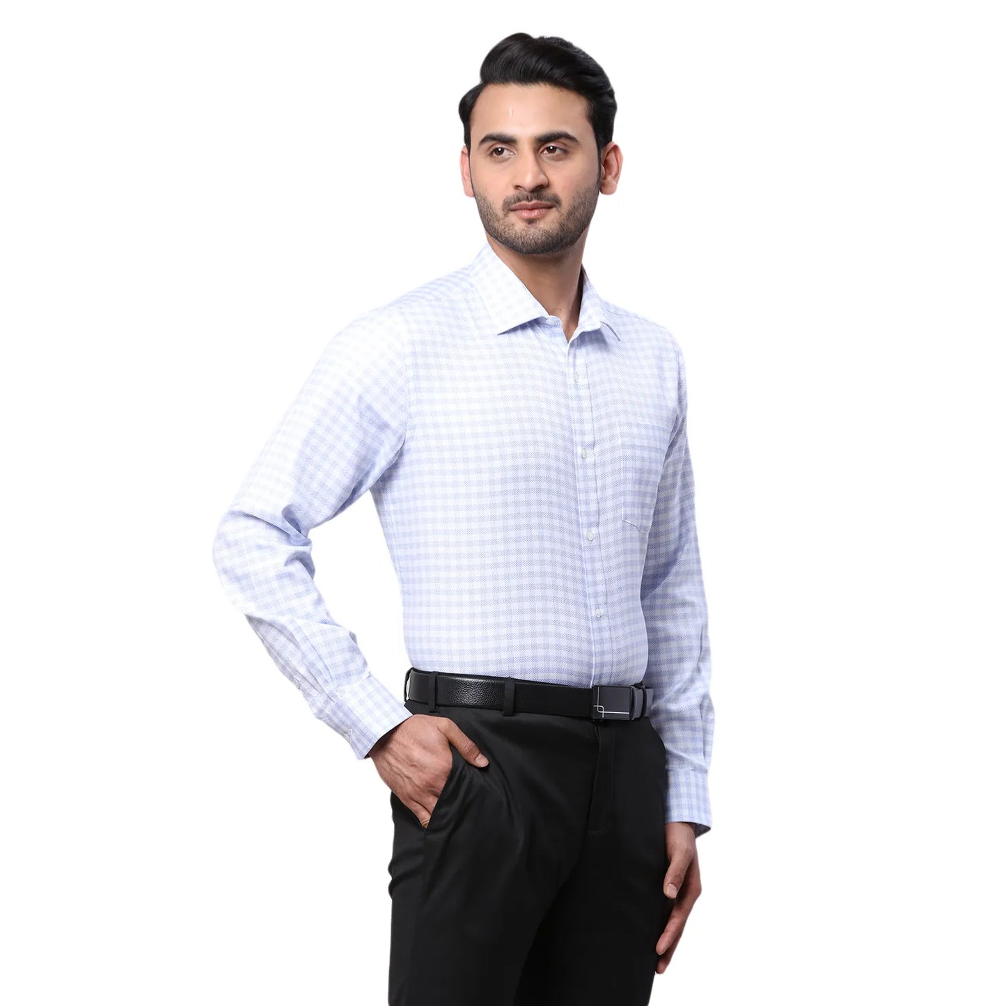 Park Avenue Men Blue Structure Regular Fit Cotton Full Sleeve Ainsley Collar Shirt