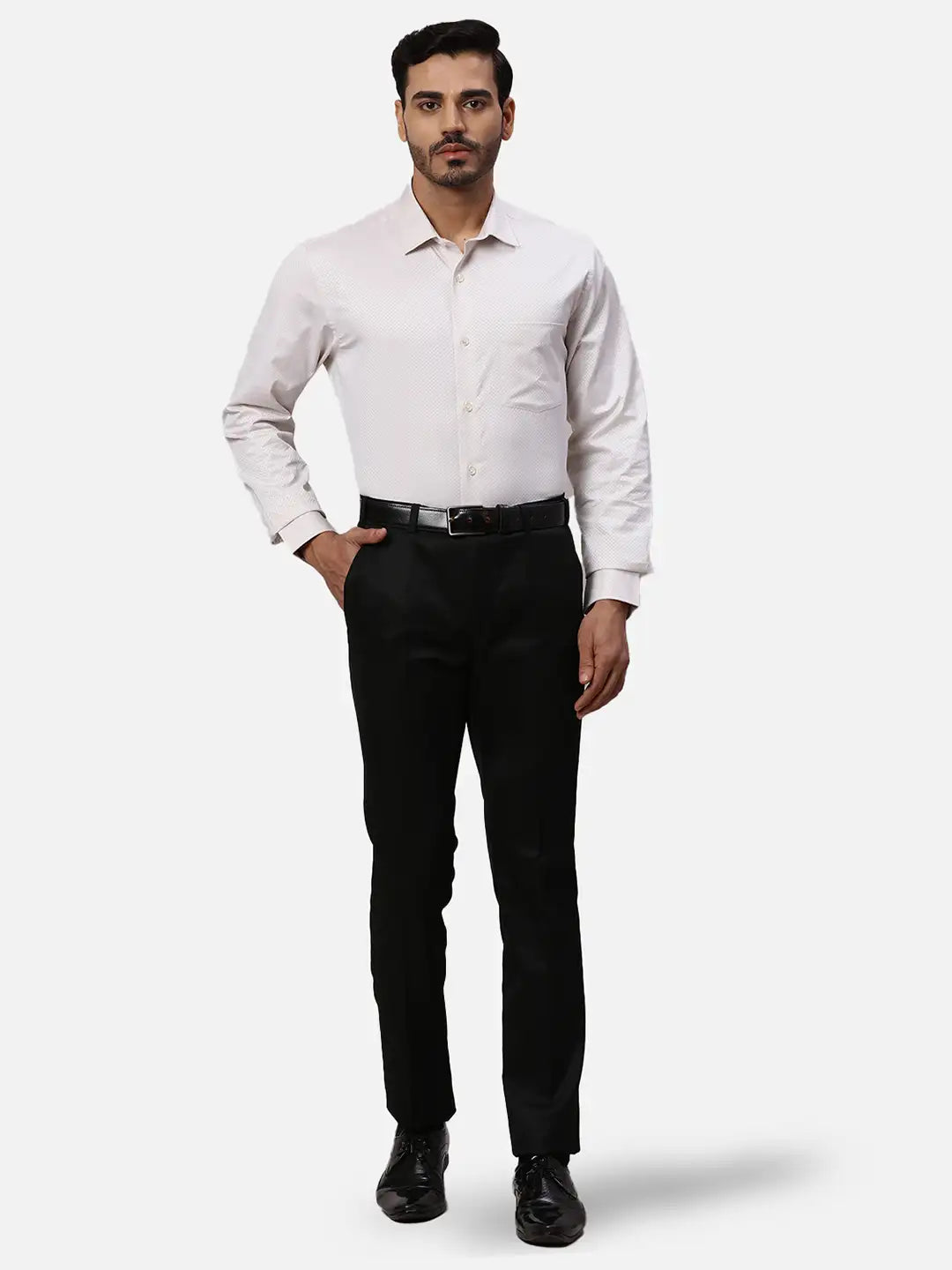 Park Avenue Regular Fit Striped Light Grey Shirt