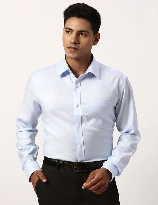Park Avenue Regular Fit Checkered Light Blue Shirt