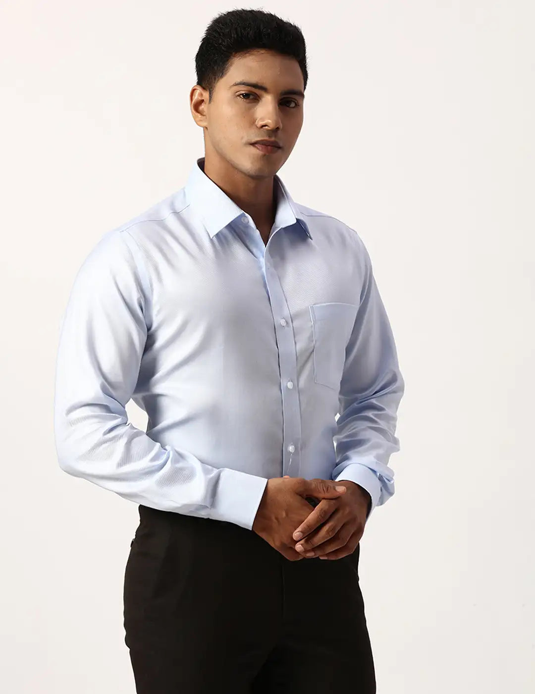 Park Avenue Regular Fit Checkered Light Blue Shirt
