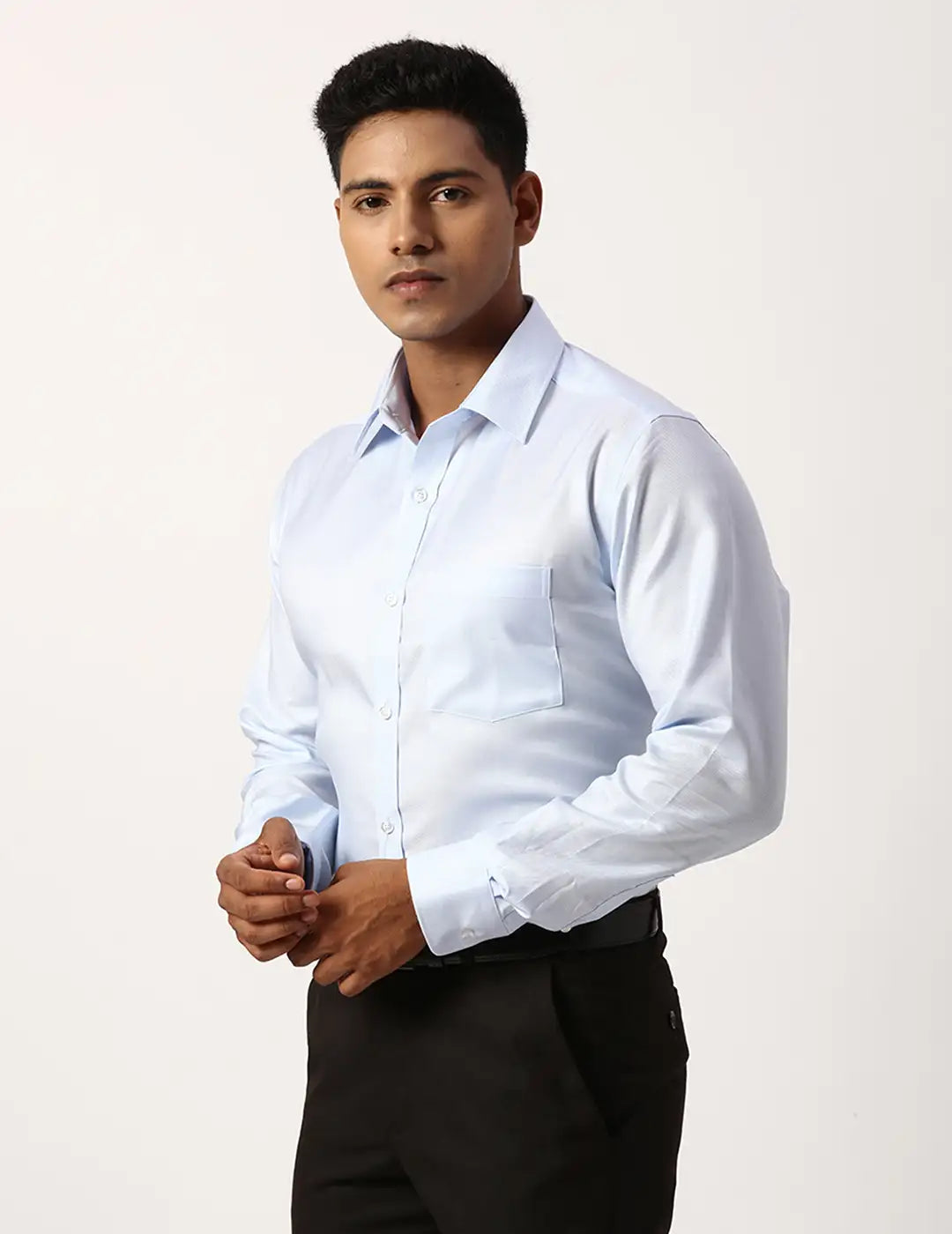 Park Avenue Regular Fit Checkered Light Blue Shirt