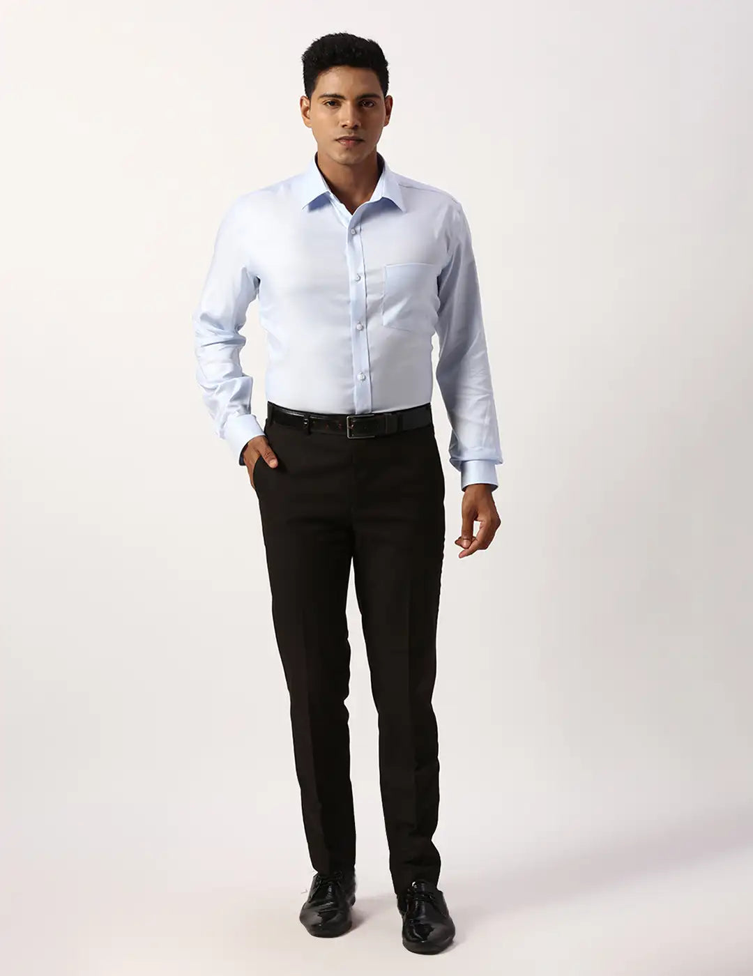 Park Avenue Regular Fit Checkered Light Blue Shirt