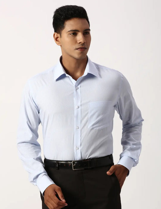 Park Avenue Regular Fit Striped Dark Blue Shirt