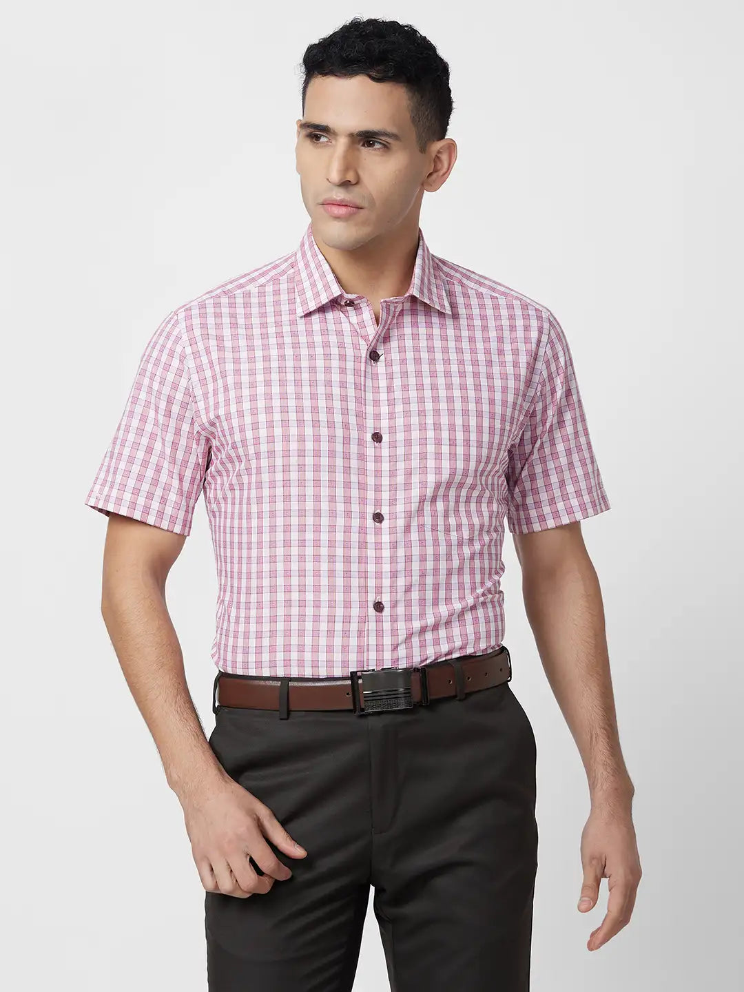 Park Avenue Men Blue Solid Regular Fit Modal Blend Half Sleeve Ainsley Collar Shirt