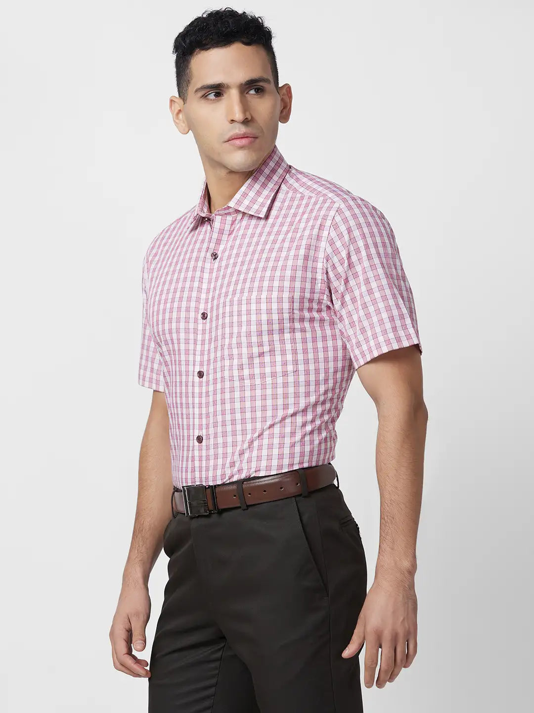 Park Avenue Men Blue Solid Regular Fit Modal Blend Half Sleeve Ainsley Collar Shirt