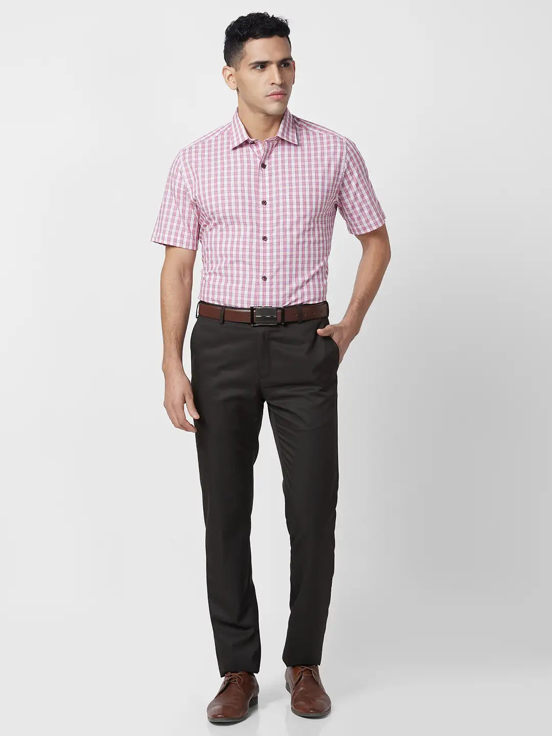 Park Avenue Men Orange Checks Regular Fit Cotton Half Sleeve Ainsley C MyRaymond