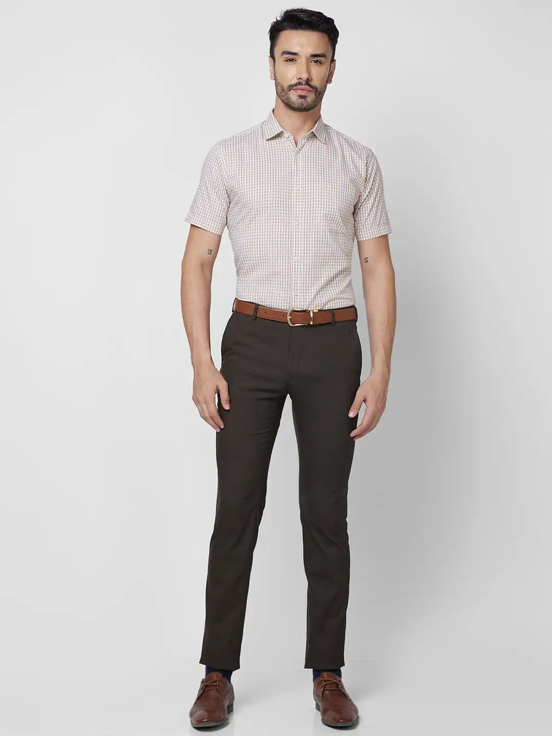 Park Avenue Men Red Checks Regular Fit Cotton Half Sleeve Ainsley Collar Shirt