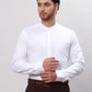 Men White Slim Fit Plain Cotton Mandarin Collar Shirts