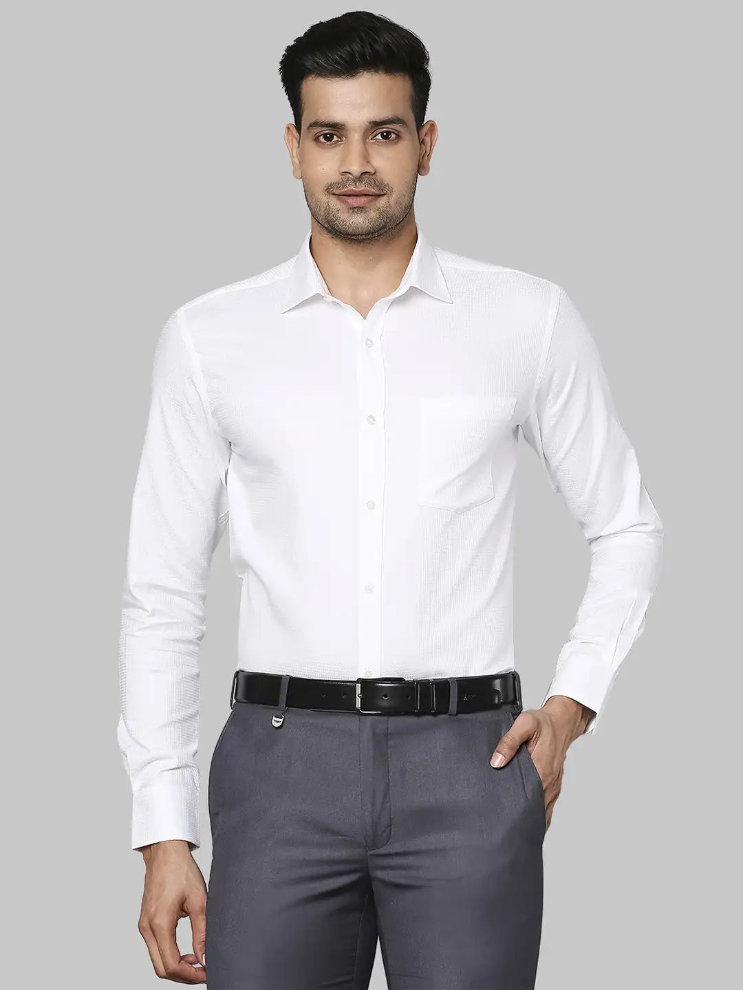 Men Blue Slim Fit Structure Cotton Blend   Shirts