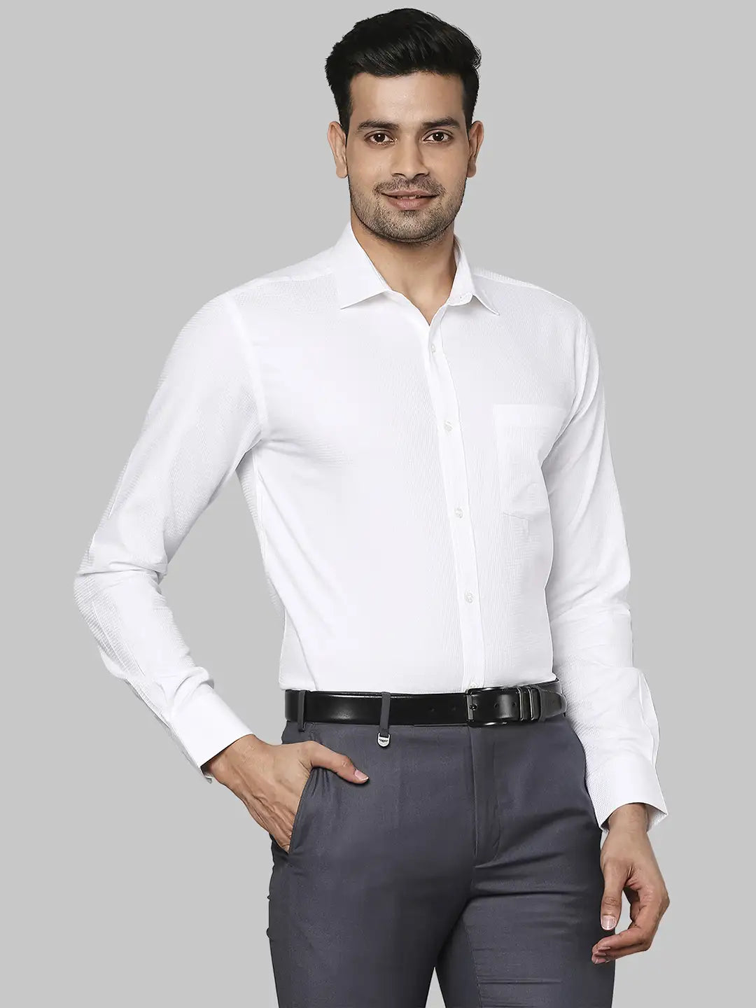 Men Blue Slim Fit Structure Cotton Blend   Shirts