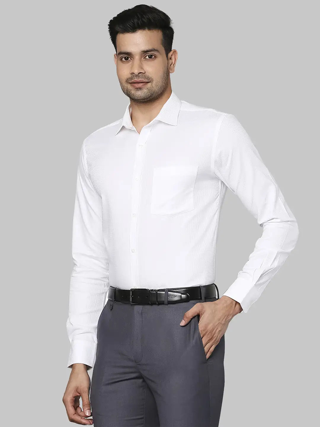 Men Blue Slim Fit Structure Cotton Blend   Shirts