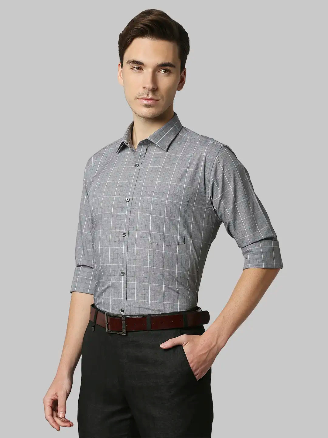 Park Avenue Men Blue Solid Slim Fit Cotton Shirt