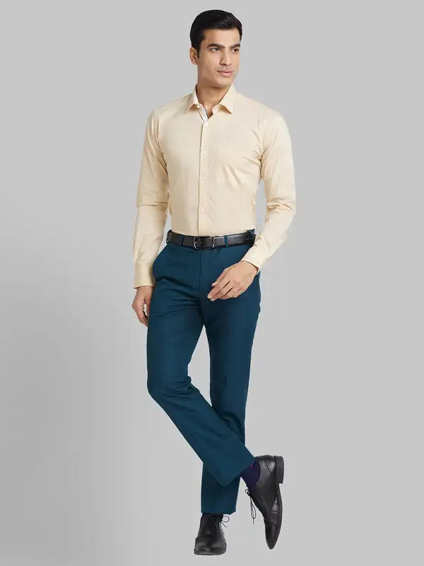 Men Slim Fit Teal Blue Shirt