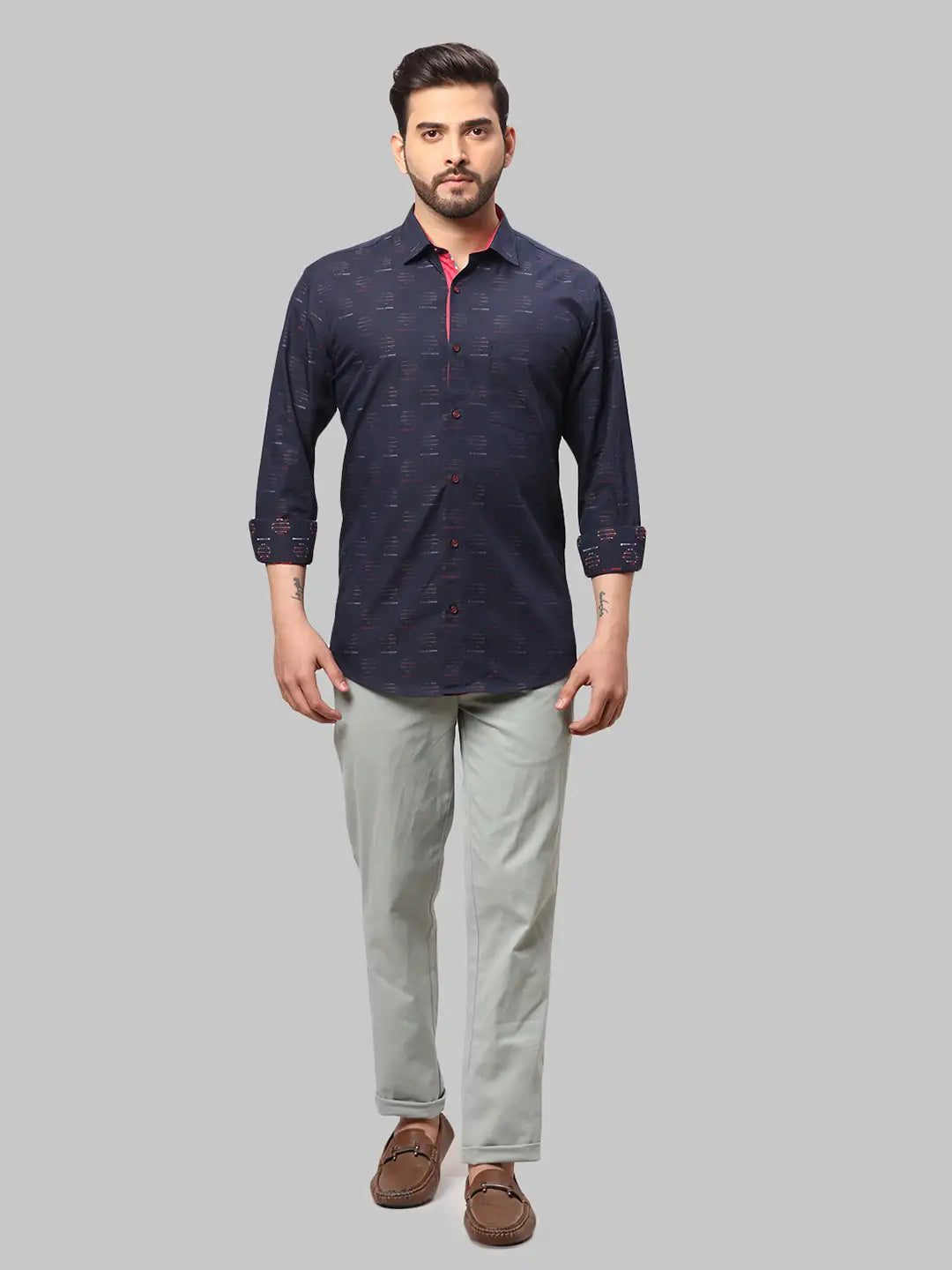 Men Slim Fit Fancy Maroon Shirt
