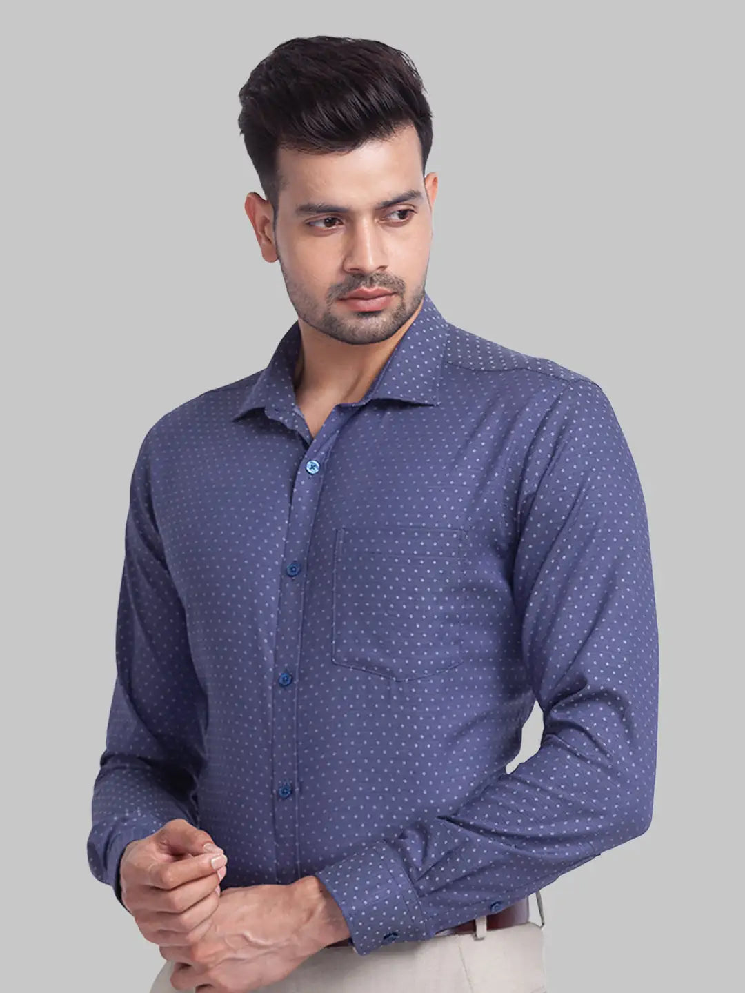Men Slim Fit Dark Blue Shirt