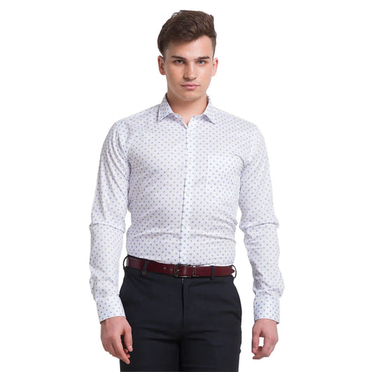 Park Avenue Men White Printed Slim Fit Cotton Blend Formal Shirt MyRaymond