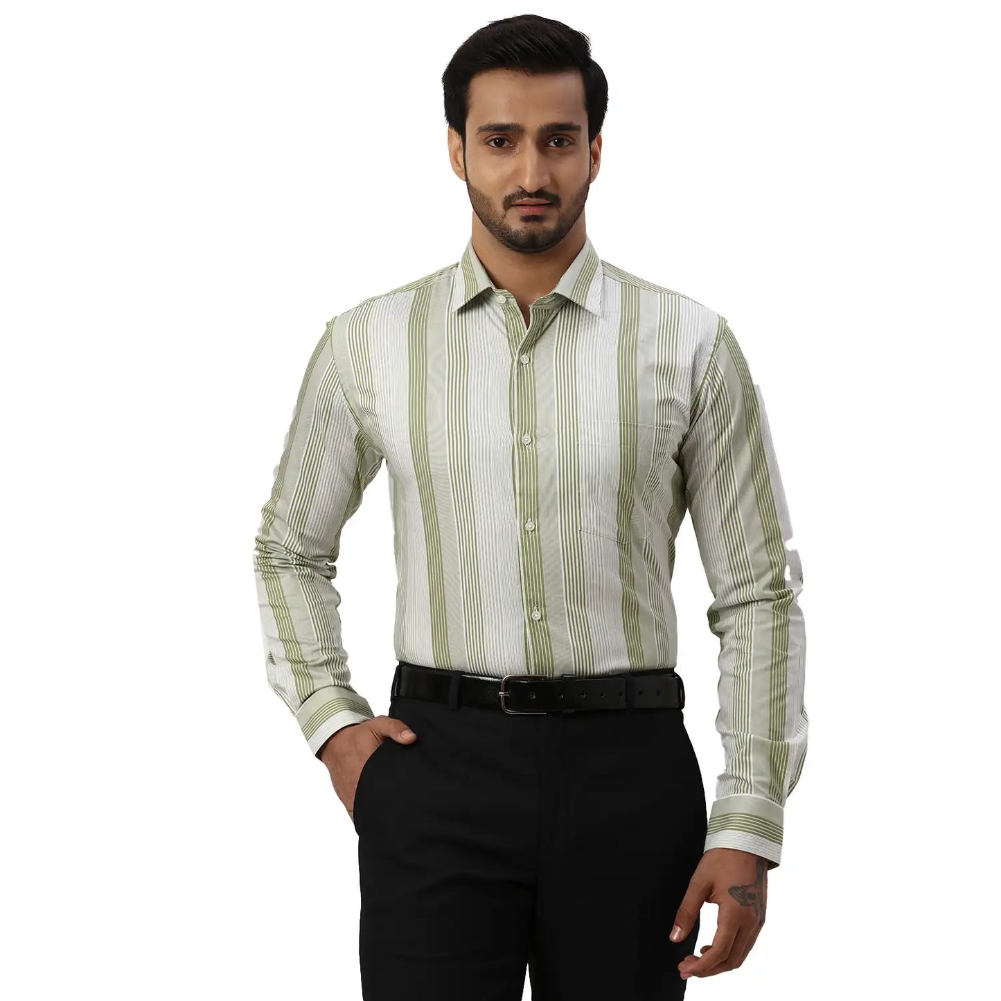 Men White Slim Fit Structure Cotton Shirts