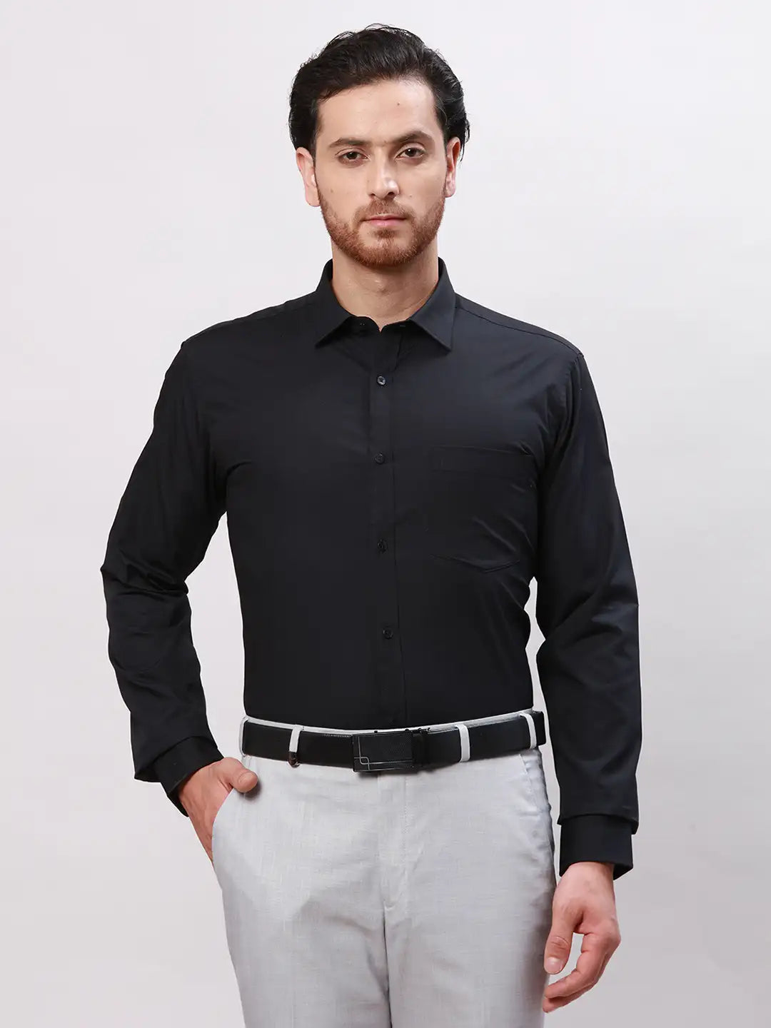 Men Black Slim Fit Twill Cotton Shirts