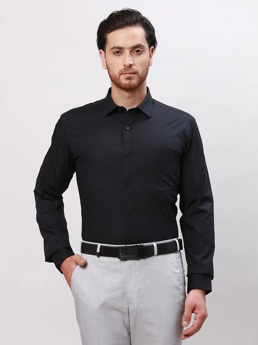 Men Black Slim Fit Twill Cotton Shirts
