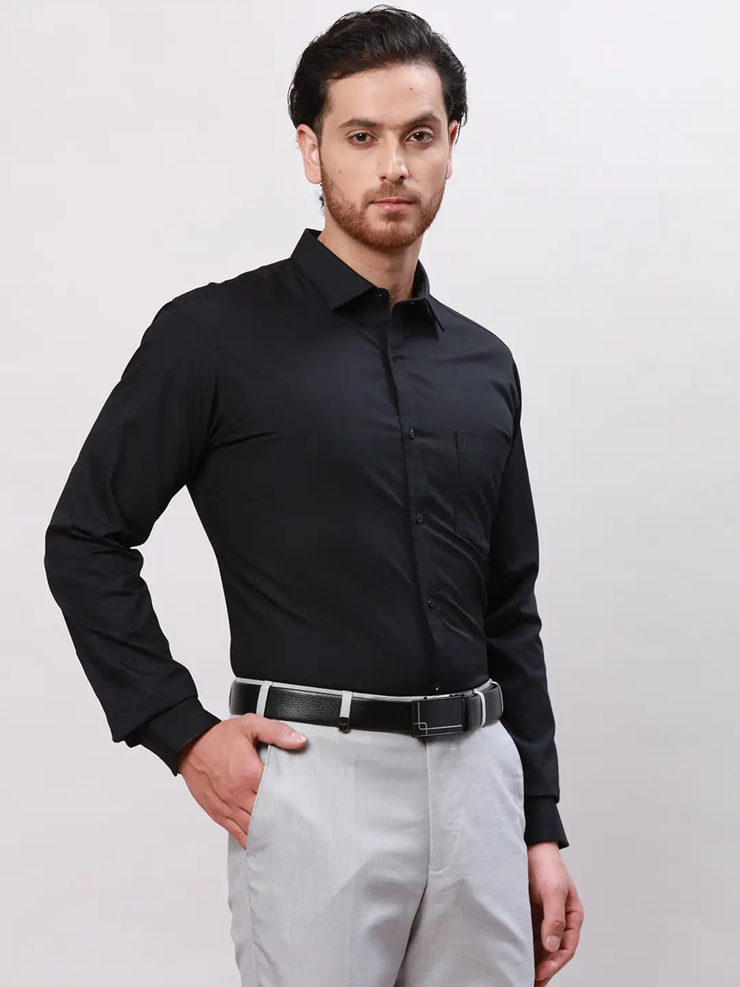 Men Black Slim Fit Twill Cotton Shirts