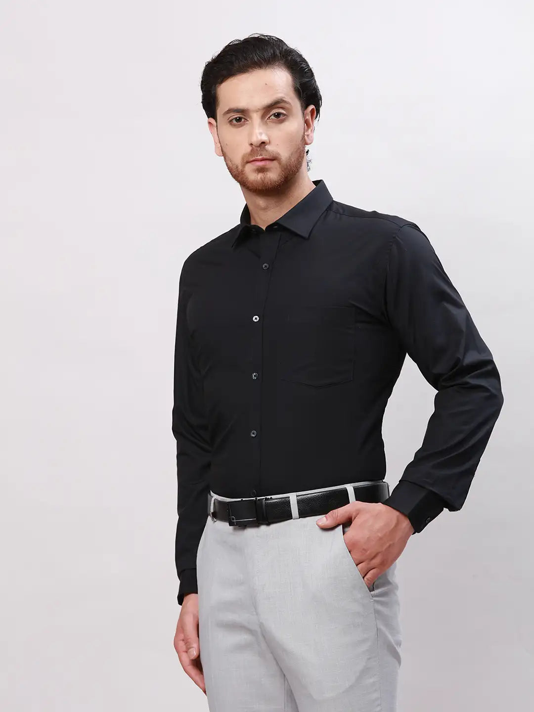 Men Black Slim Fit Twill Cotton Shirts
