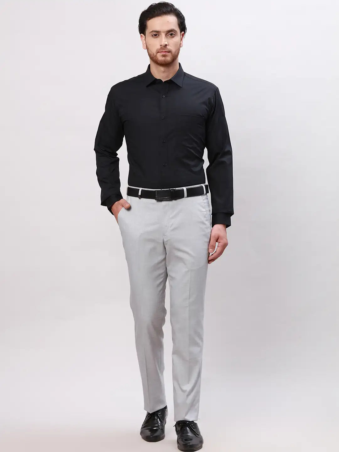 Men Black Slim Fit Twill Cotton Shirts