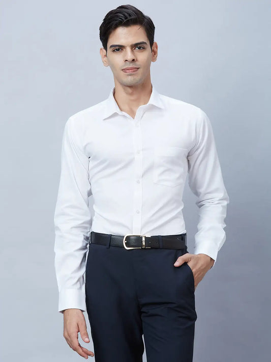 Men White Slim Fit Twill Cotton Shirts