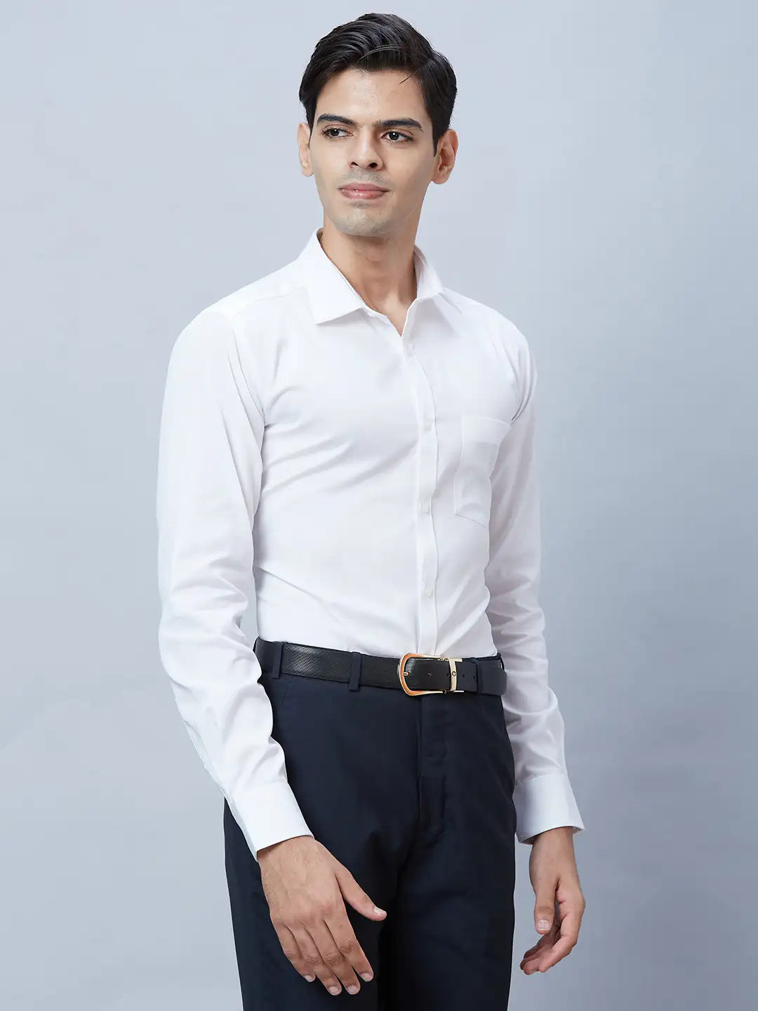 Men White Slim Fit Twill Cotton Shirts