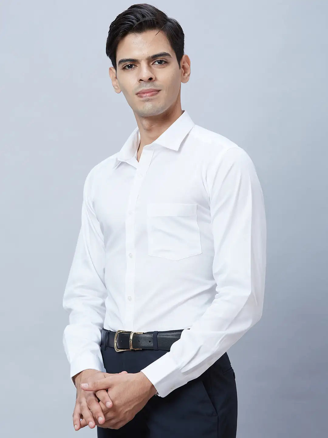 Men White Slim Fit Twill Cotton Shirts