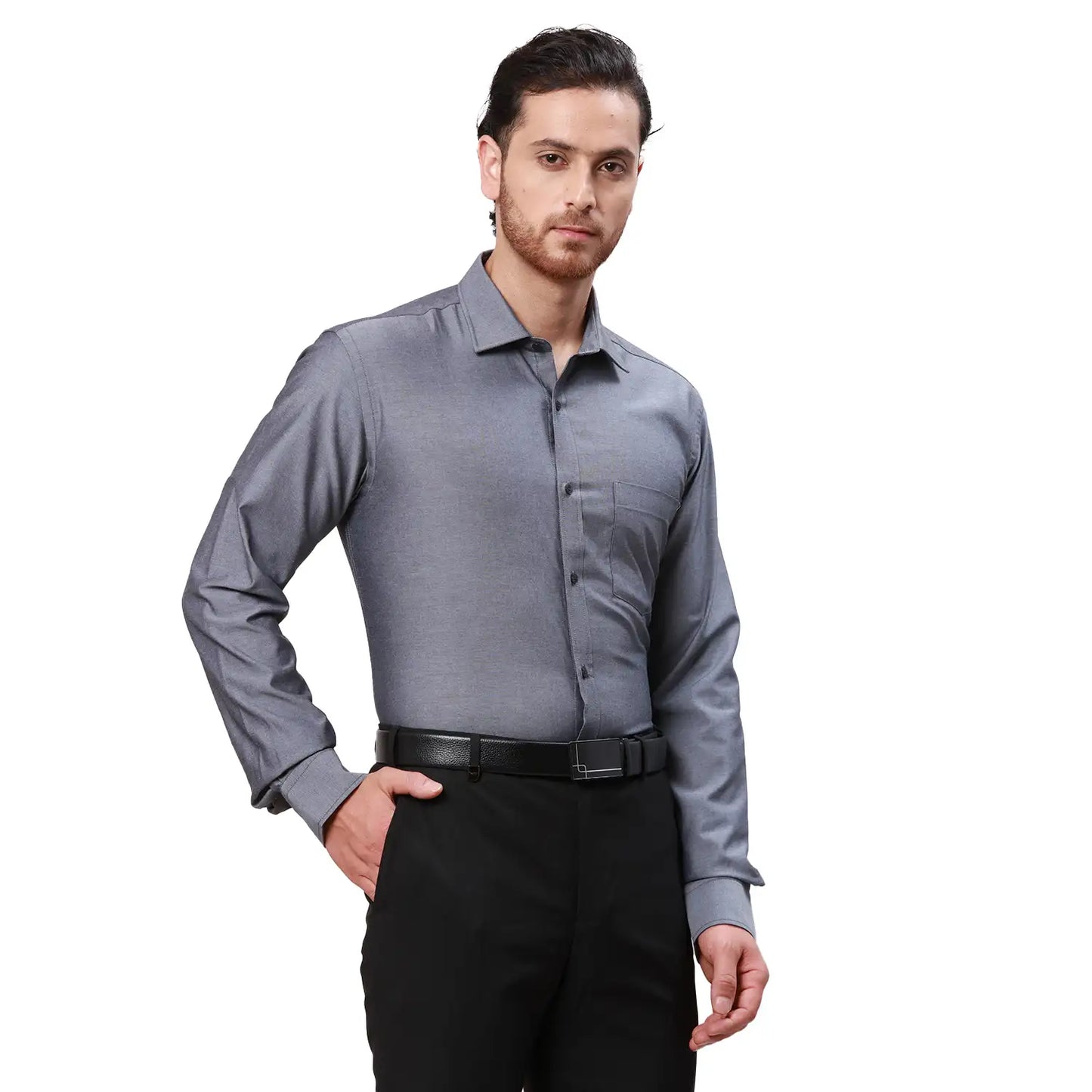 Men Violet Slim Fit Solid  Cotton   Shirts
