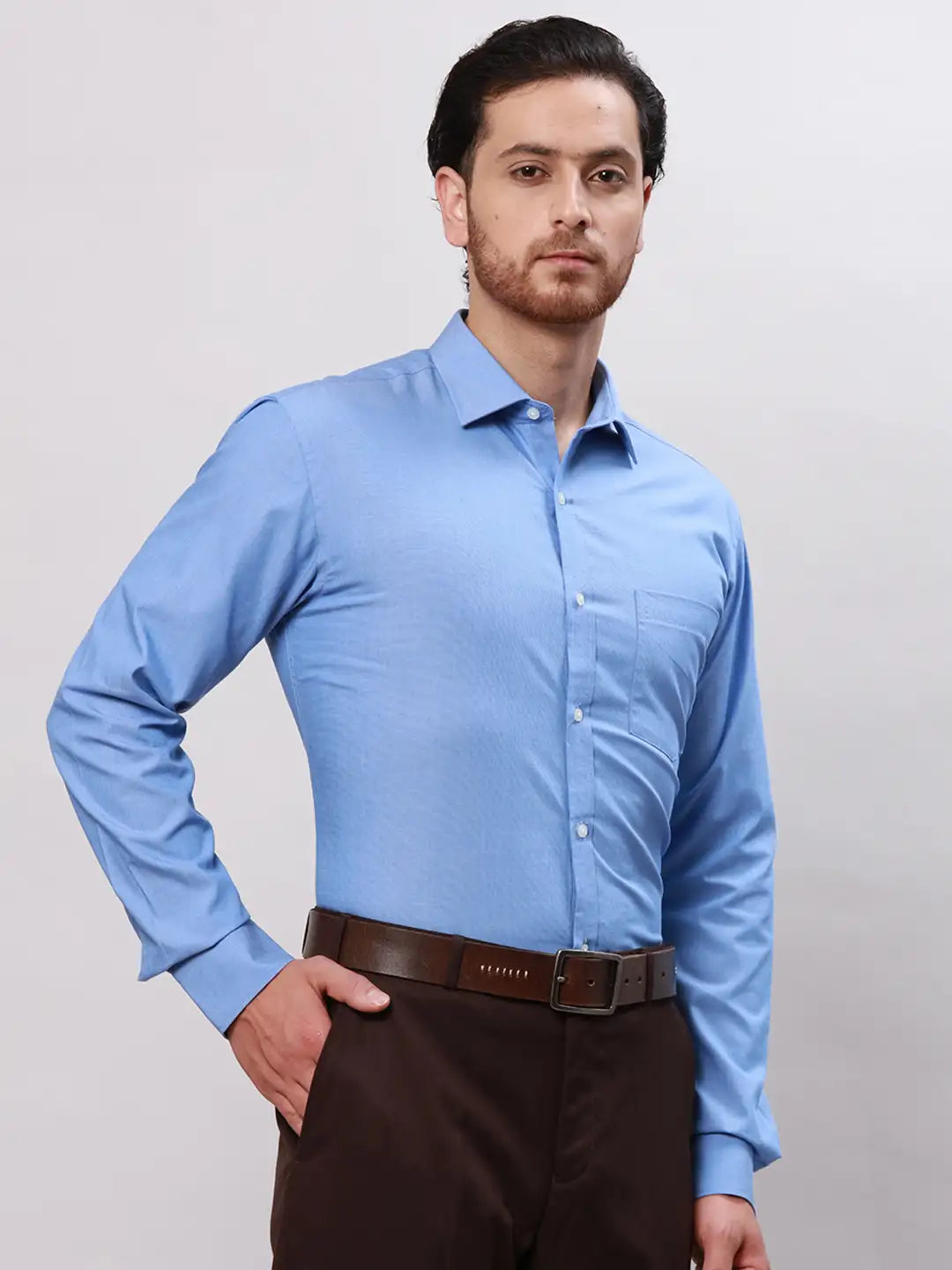 Men Grey Slim Fit Fil-A-Fil Cotton Shirts